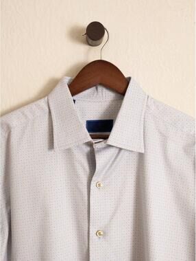David Donahue White Micro Dot Dress Shirt